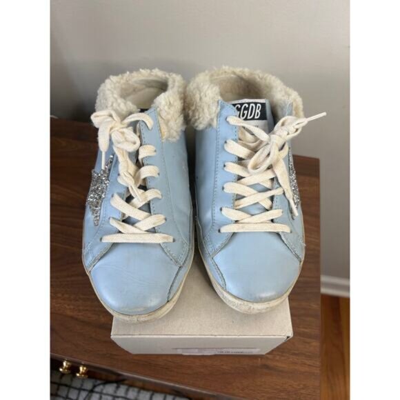 NIB Golden Goose Rare Golden Geese Suede Round Toe Slide Sneakers Blue Size: 36 - Picture 2 of 11